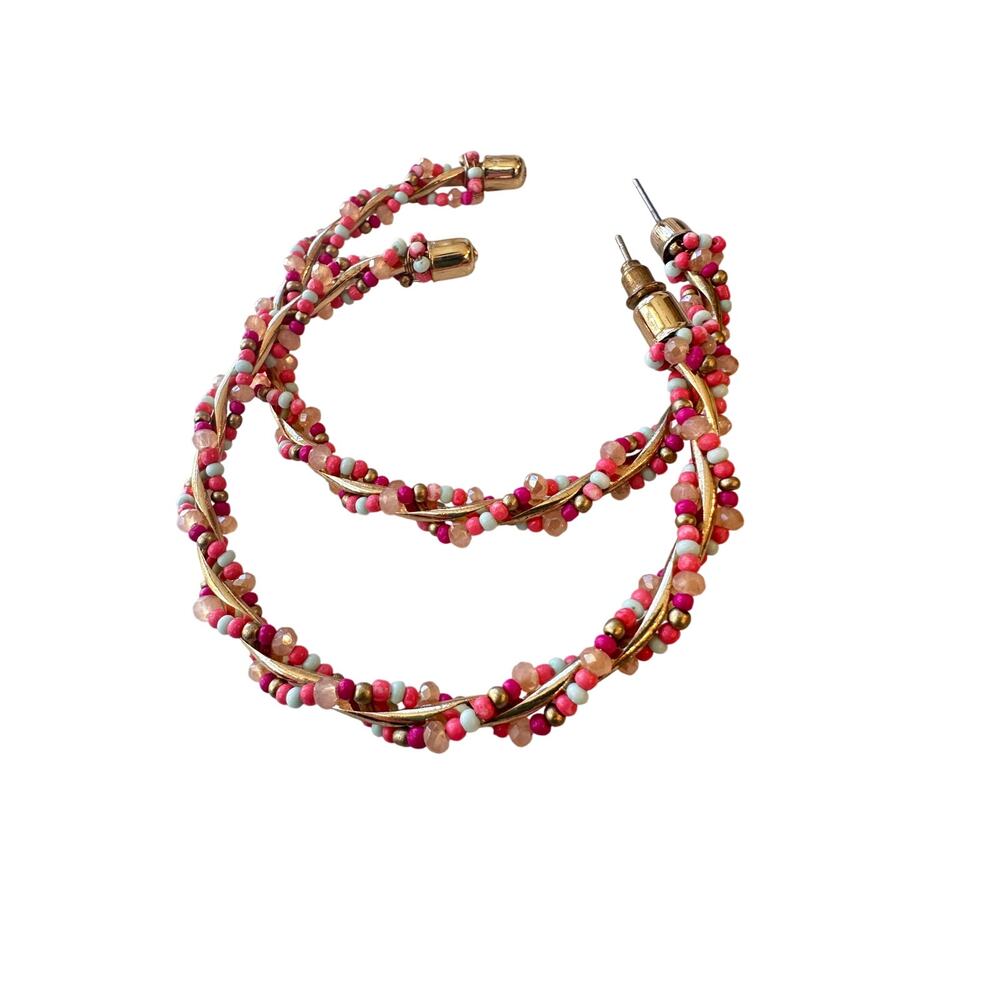 Beaded Multi Color Open Hoop Earring Studs - Picture 5 of 5